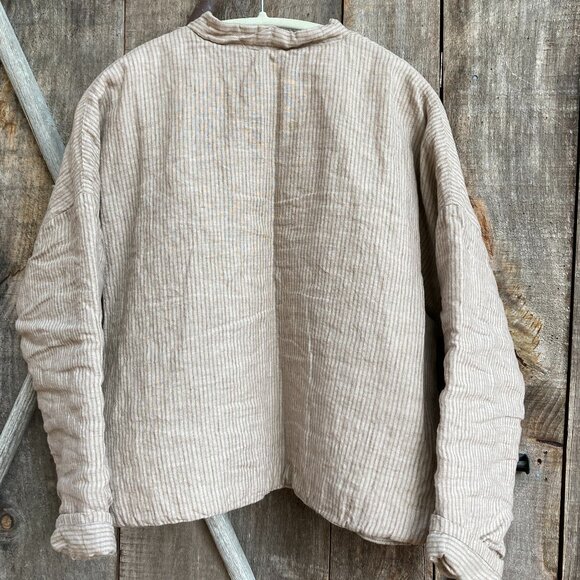 100% Linen Padded (quilted) Top, OS, light khaki color - Picture 8 of 15